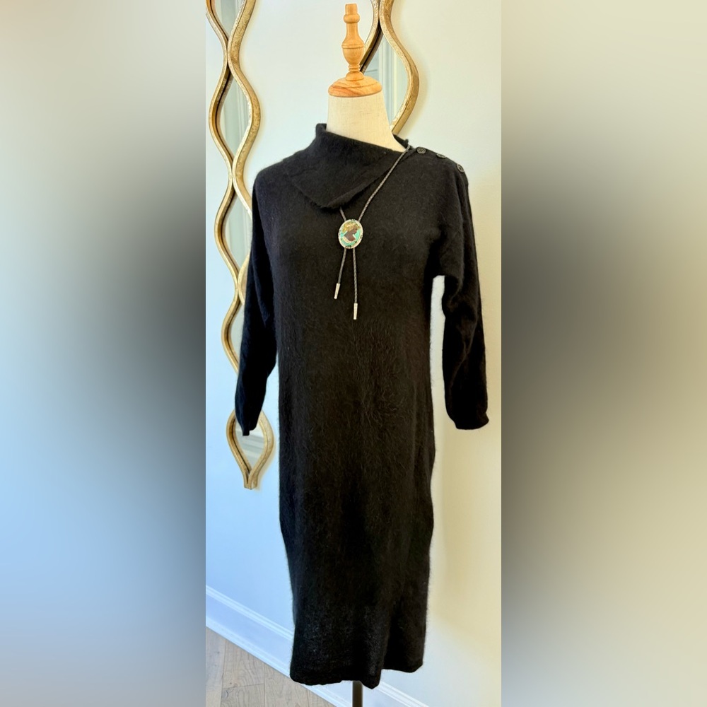 Jonathan Martin Black Wool Angora Knit Dress Travel Capsule Midi M